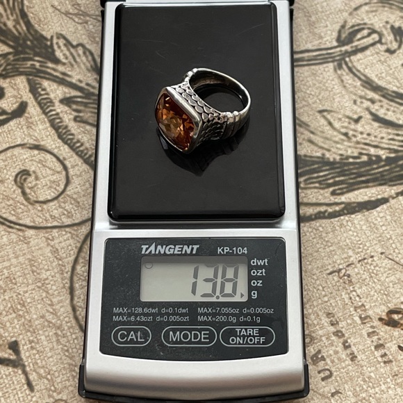 Cushion cut orange crystal sterling silver dot design heavy set size 6.0 ring - Picture 12 of 15